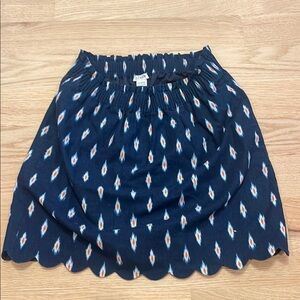 J. Crew Blue and White Smocked Bubble Mini Skirt
